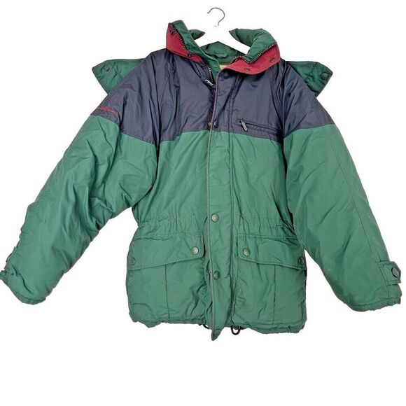 VINTAGE Eddie Bauer Jacket Mens green Goose Down Puffer Insulated Hooded sz M. - Picture 2 of 11